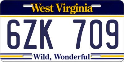 WV license plate 6ZK709