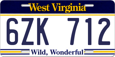 WV license plate 6ZK712