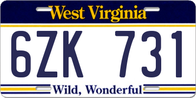 WV license plate 6ZK731