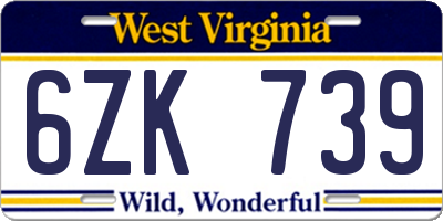 WV license plate 6ZK739