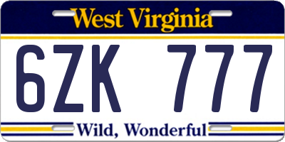 WV license plate 6ZK777