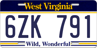WV license plate 6ZK791