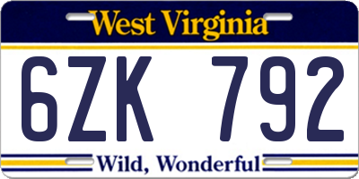 WV license plate 6ZK792