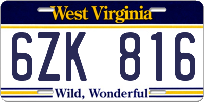 WV license plate 6ZK816