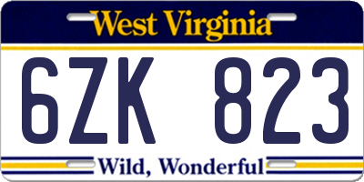 WV license plate 6ZK823