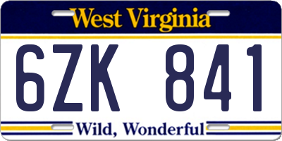 WV license plate 6ZK841