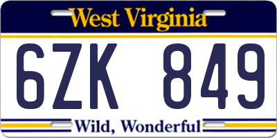WV license plate 6ZK849