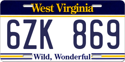 WV license plate 6ZK869