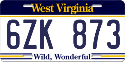 WV license plate 6ZK873