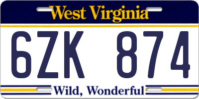 WV license plate 6ZK874