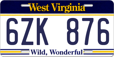 WV license plate 6ZK876