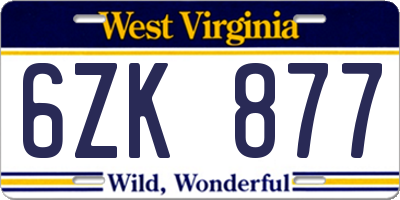 WV license plate 6ZK877