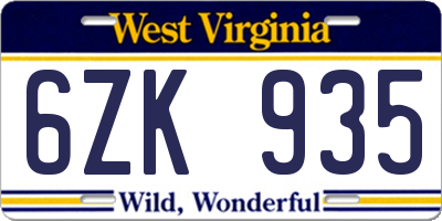 WV license plate 6ZK935