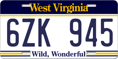 WV license plate 6ZK945