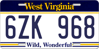 WV license plate 6ZK968