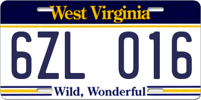 WV license plate 6ZL016