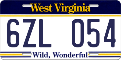 WV license plate 6ZL054