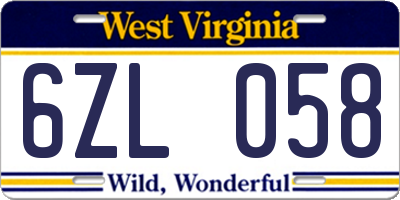 WV license plate 6ZL058