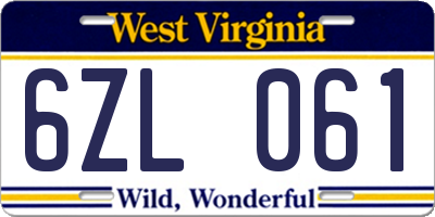 WV license plate 6ZL061