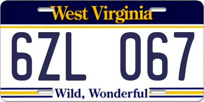 WV license plate 6ZL067