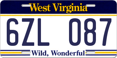 WV license plate 6ZL087