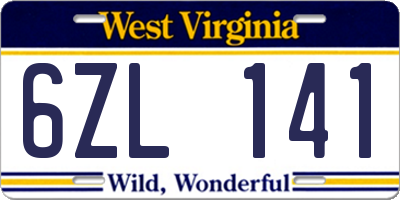 WV license plate 6ZL141