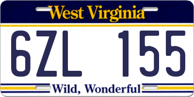 WV license plate 6ZL155