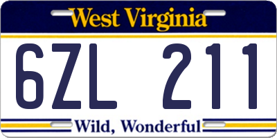 WV license plate 6ZL211