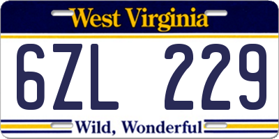 WV license plate 6ZL229
