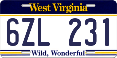 WV license plate 6ZL231