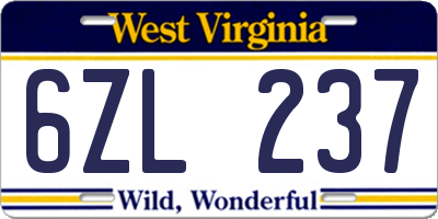 WV license plate 6ZL237
