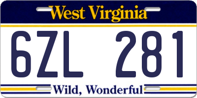 WV license plate 6ZL281