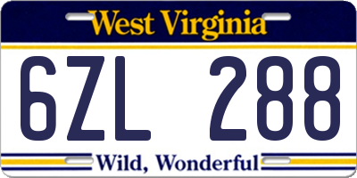 WV license plate 6ZL288