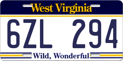 WV license plate 6ZL294