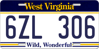 WV license plate 6ZL306