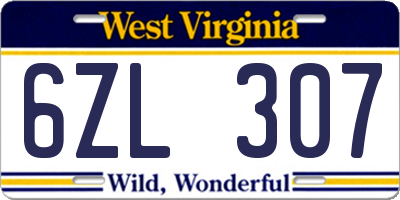 WV license plate 6ZL307