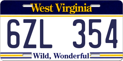 WV license plate 6ZL354