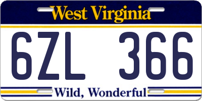 WV license plate 6ZL366