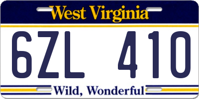 WV license plate 6ZL410
