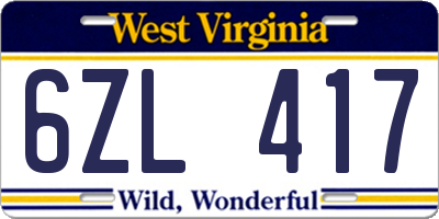 WV license plate 6ZL417