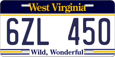 WV license plate 6ZL450