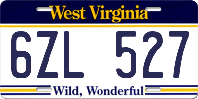 WV license plate 6ZL527