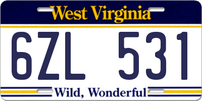 WV license plate 6ZL531