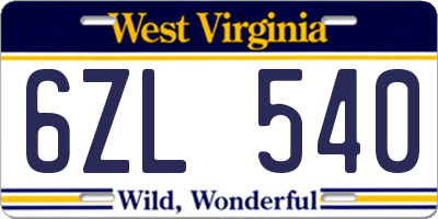 WV license plate 6ZL540