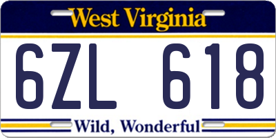 WV license plate 6ZL618