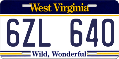 WV license plate 6ZL640