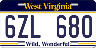 WV license plate 6ZL680