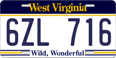 WV license plate 6ZL716