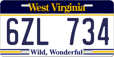 WV license plate 6ZL734
