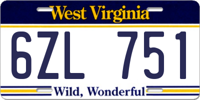 WV license plate 6ZL751